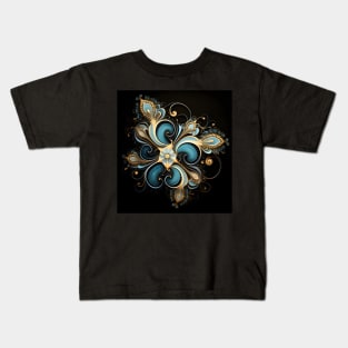 Teal and Gold Fractal Kids T-Shirt